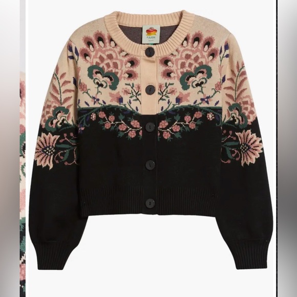 Farm Rio Belle Garden Mixed Knit Cardigan Size L - Picture 4 of 8